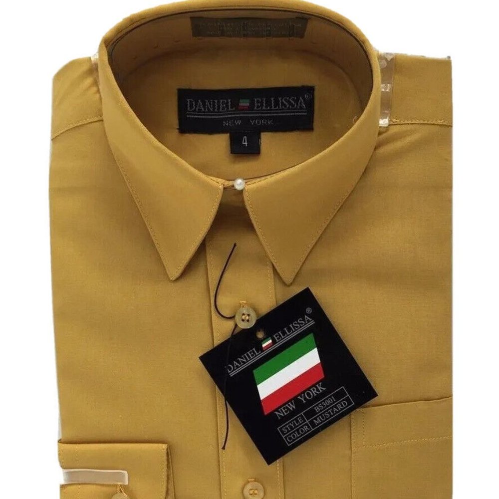 Daniel Ellissa Boys Dress Shirt Mustard Convertible Cuff Pocket Sizes 4 - 5